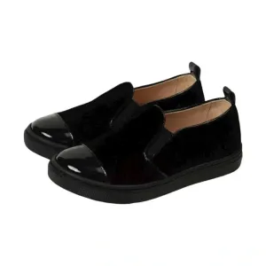 835 - Black Velvet Slip On for Girl by London Kids