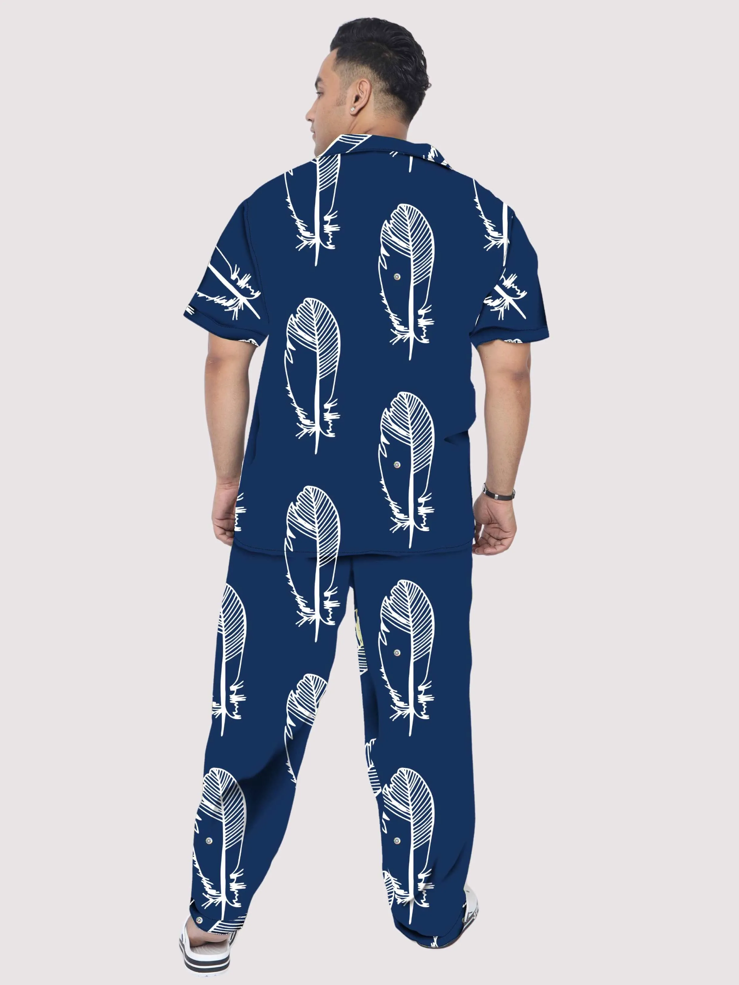 Abstract Blue Feather Plus Size Men's Co-ord