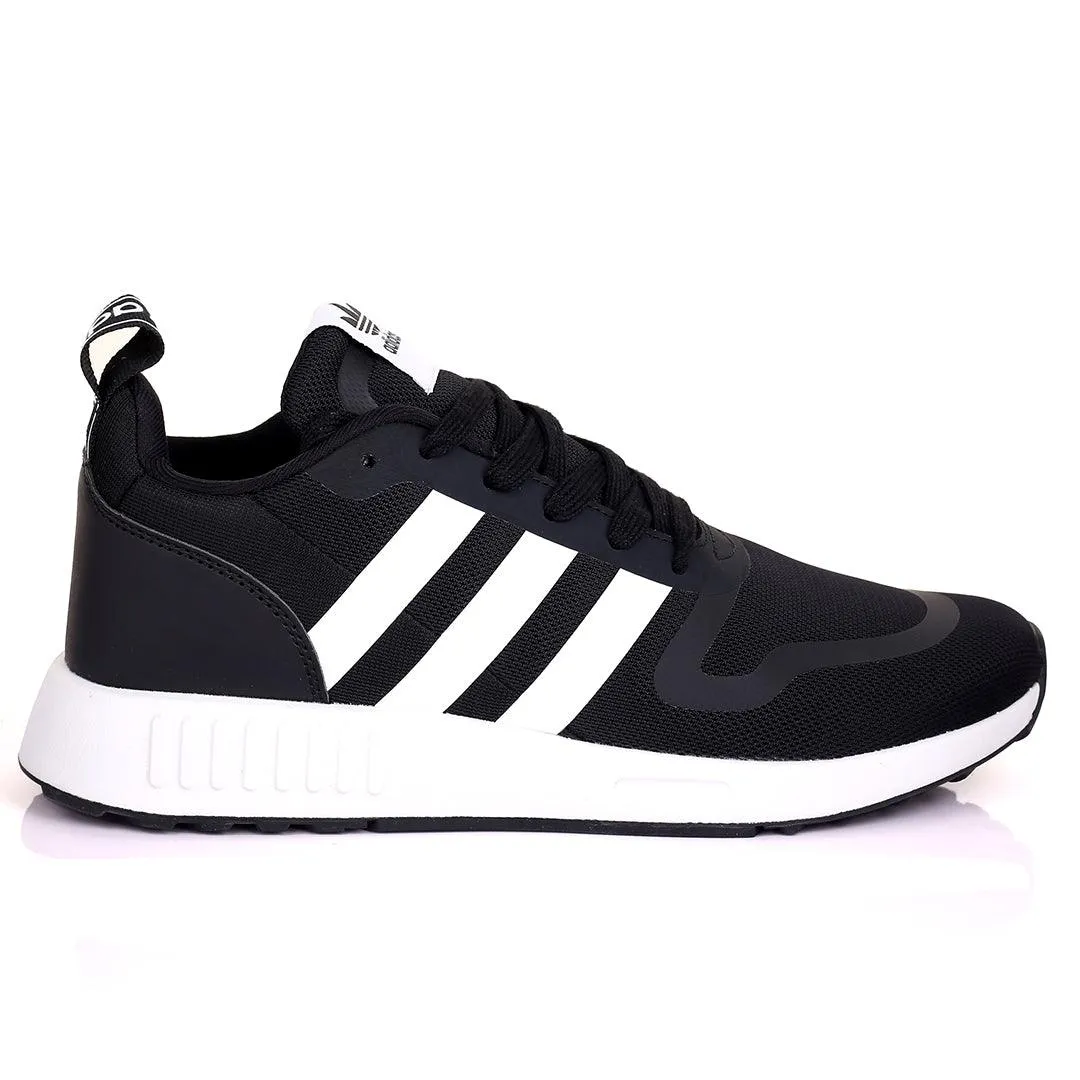 AD Comfy Black With White Stripe And White Sole Lace Up Designed Sneakers