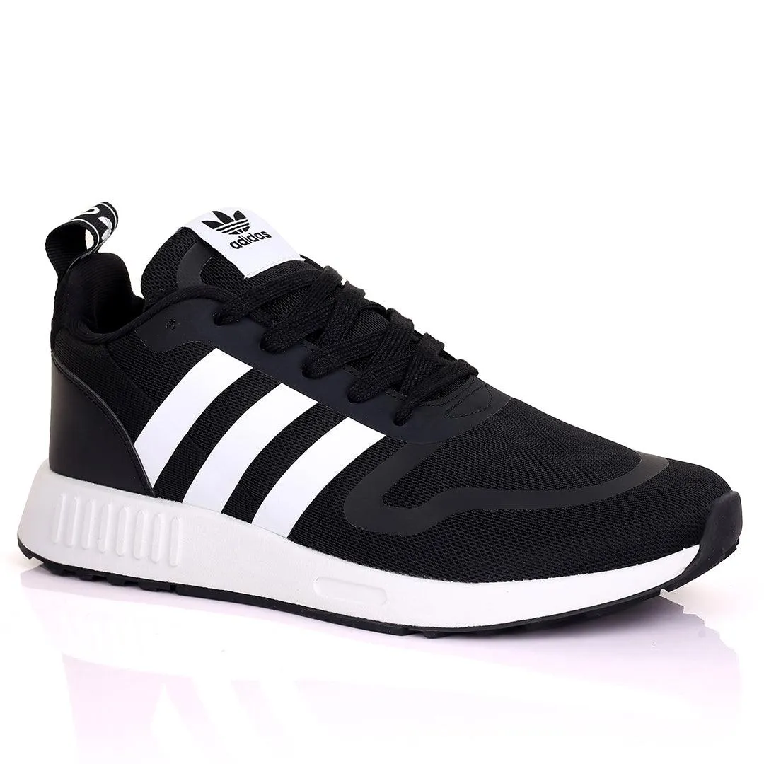 AD Comfy Black With White Stripe And White Sole Lace Up Designed Sneakers