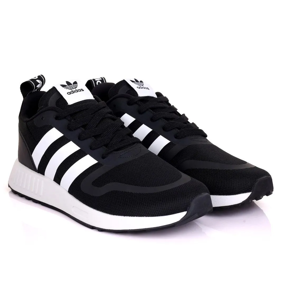 AD Comfy Black With White Stripe And White Sole Lace Up Designed Sneakers