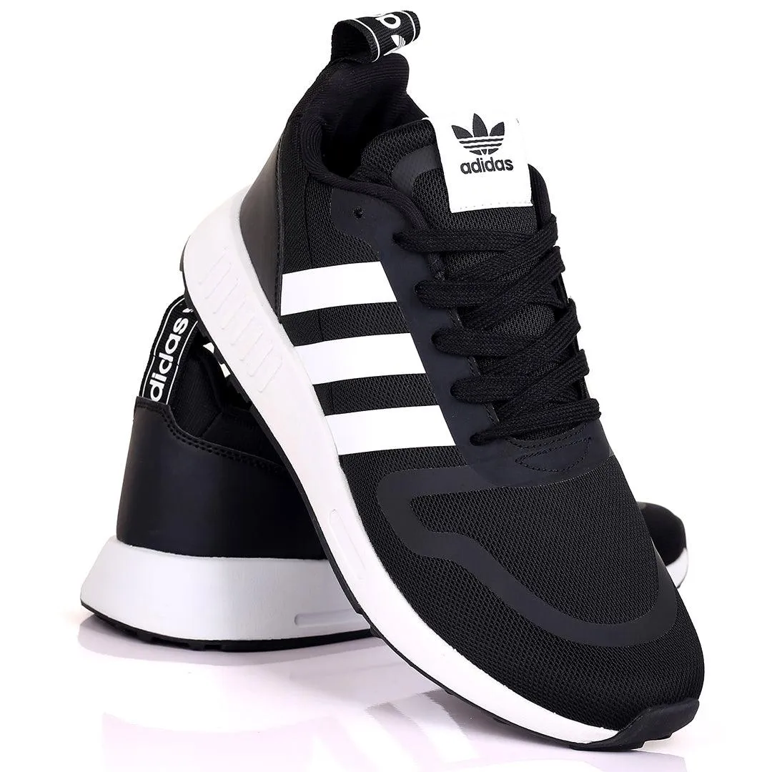 AD Comfy Black With White Stripe And White Sole Lace Up Designed Sneakers