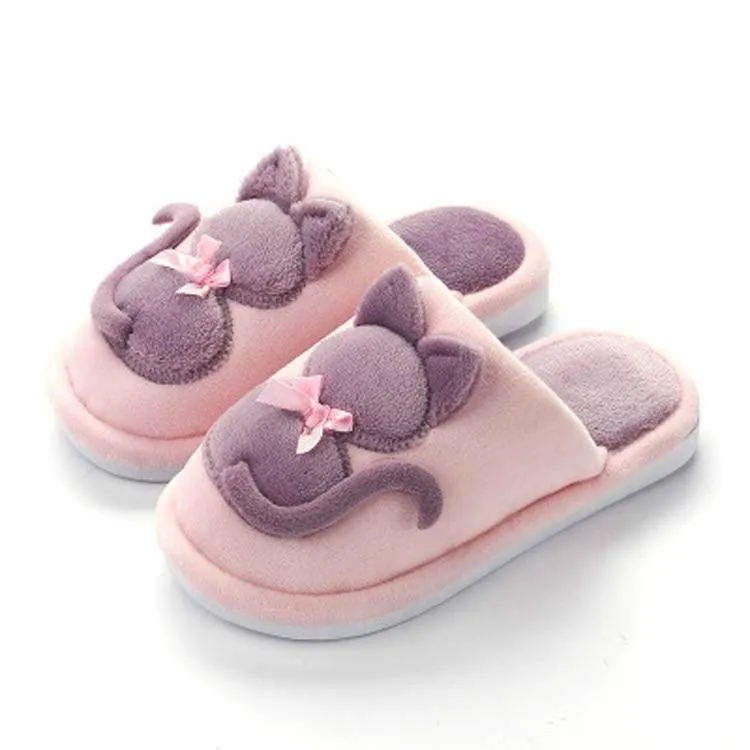 Adorable Cartoon Cat Plush Non-Slip Slippers for Kids - Cozy Indoor Footwear