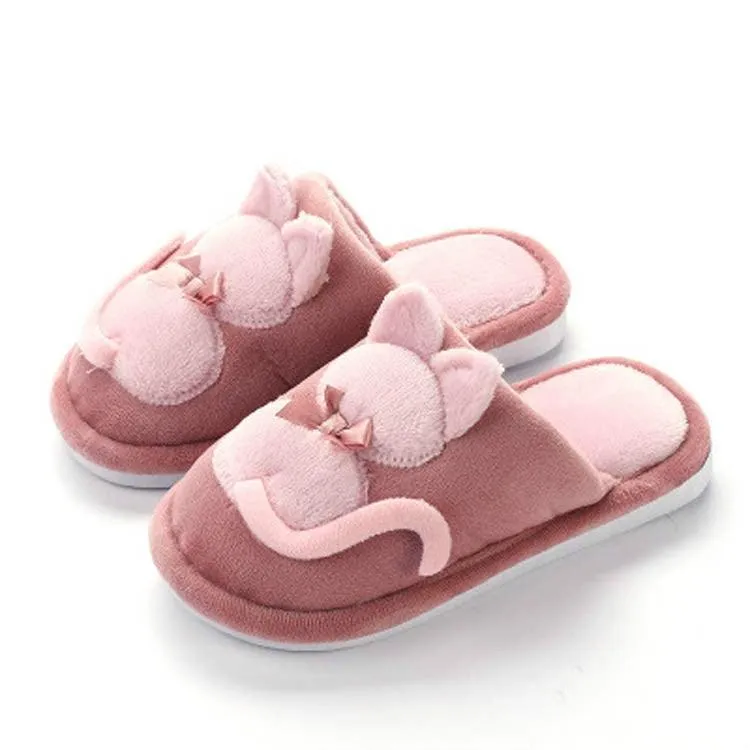 Adorable Cartoon Cat Plush Non-Slip Slippers for Kids - Cozy Indoor Footwear