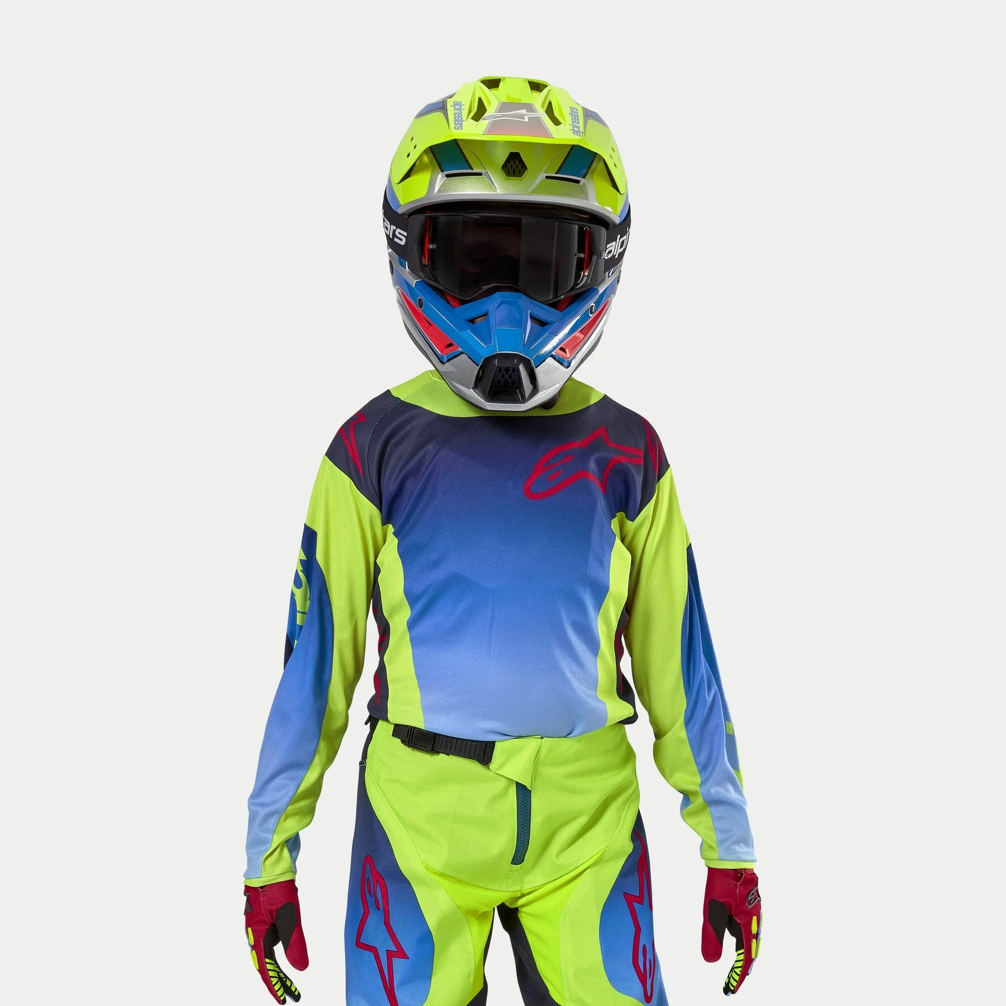 ALPINESTARS 2024 KIDS RACER HOEN JERSEY - FLUROYELLOW BLUE NIGHT NAVY