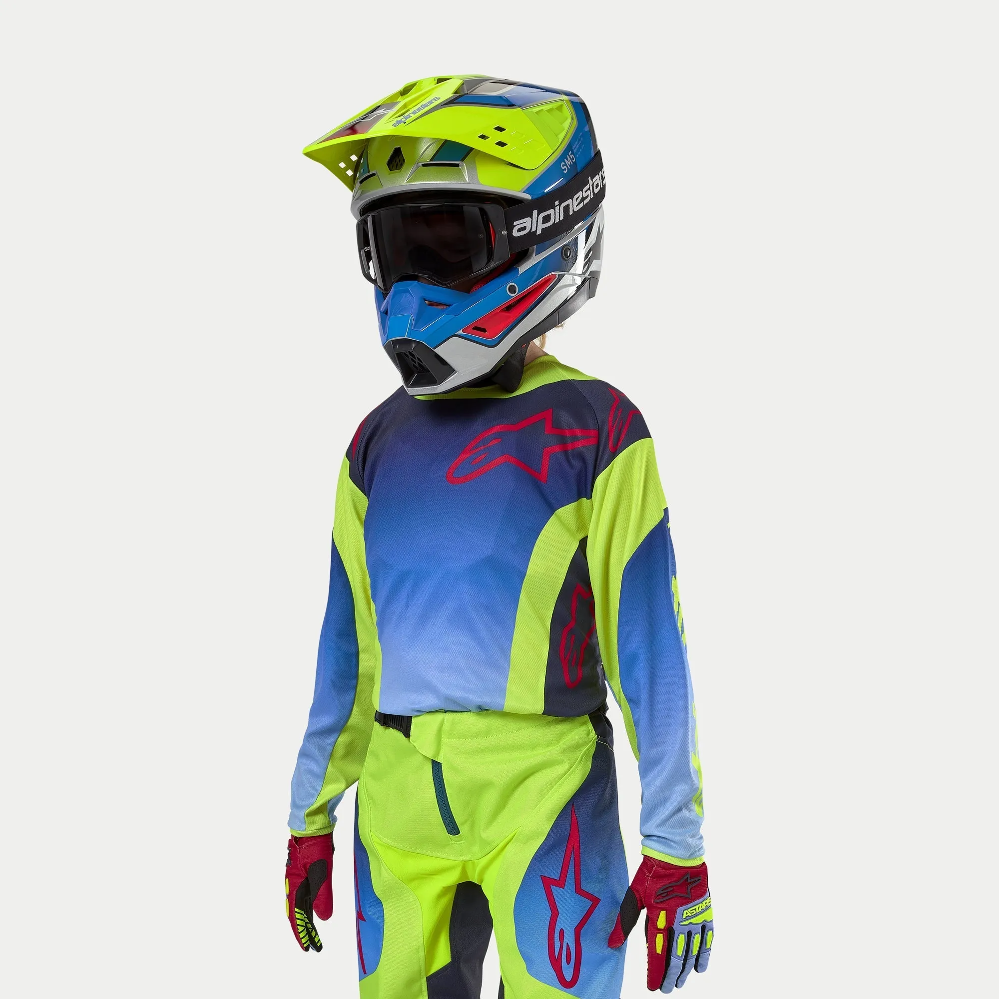 ALPINESTARS 2024 KIDS RACER HOEN JERSEY - FLUROYELLOW BLUE NIGHT NAVY