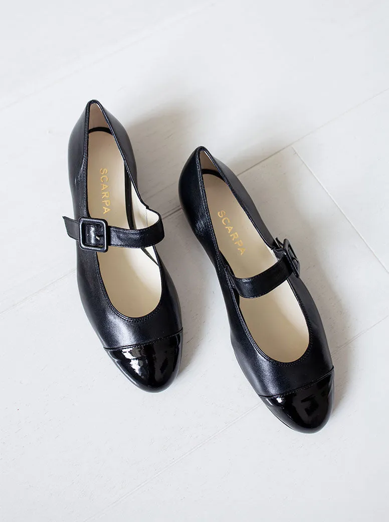 Audrey black with patent toe