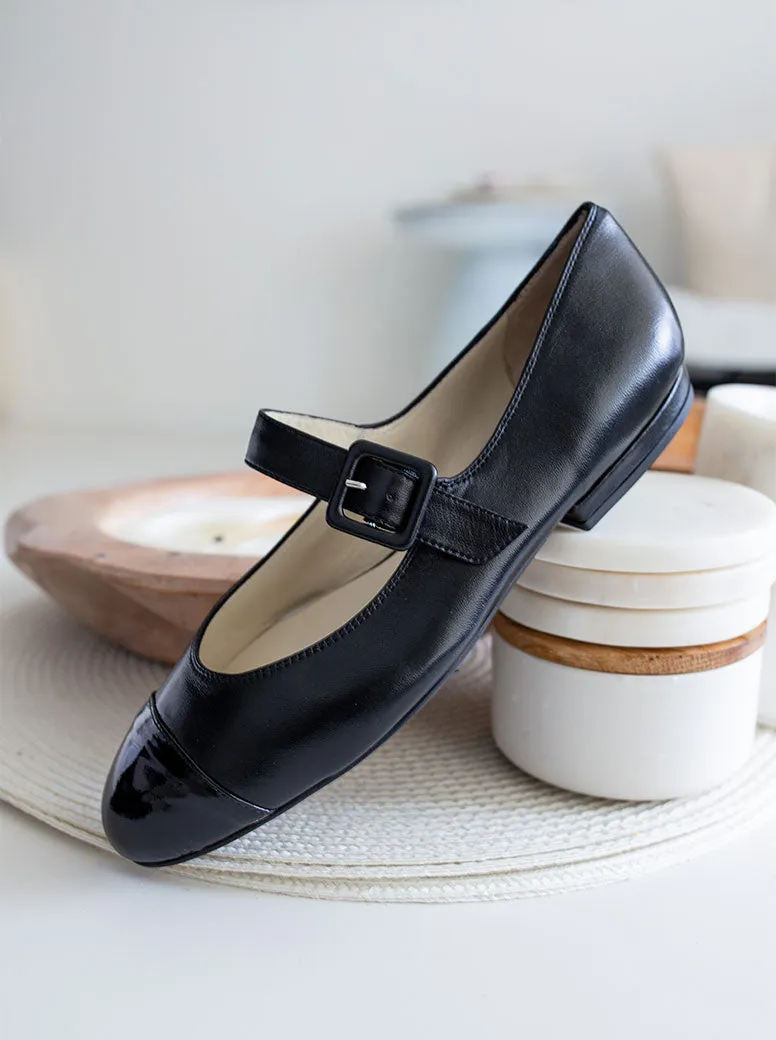 Audrey black with patent toe