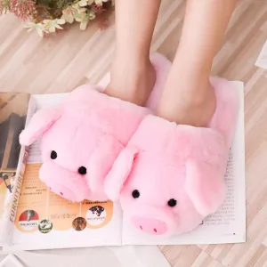 Autumn Winter Pink Pig Plush Women Slippers - Cute & Non-Slip