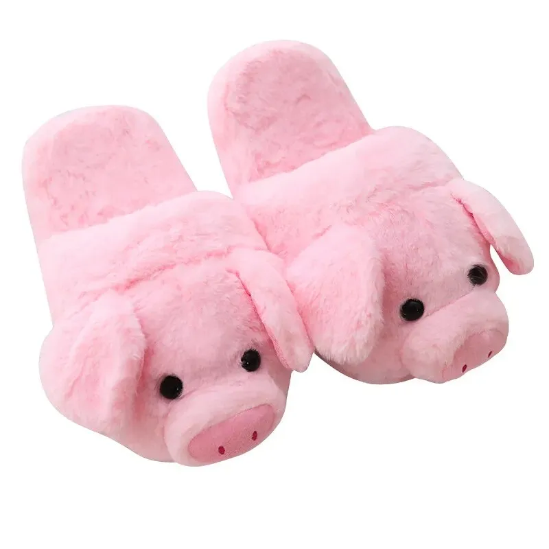 Autumn Winter Pink Pig Plush Women Slippers - Cute & Non-Slip