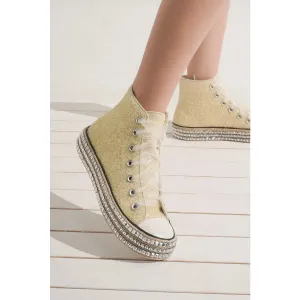 Beast Fashion Glitter Lace-Up Studded Platform Sneakers