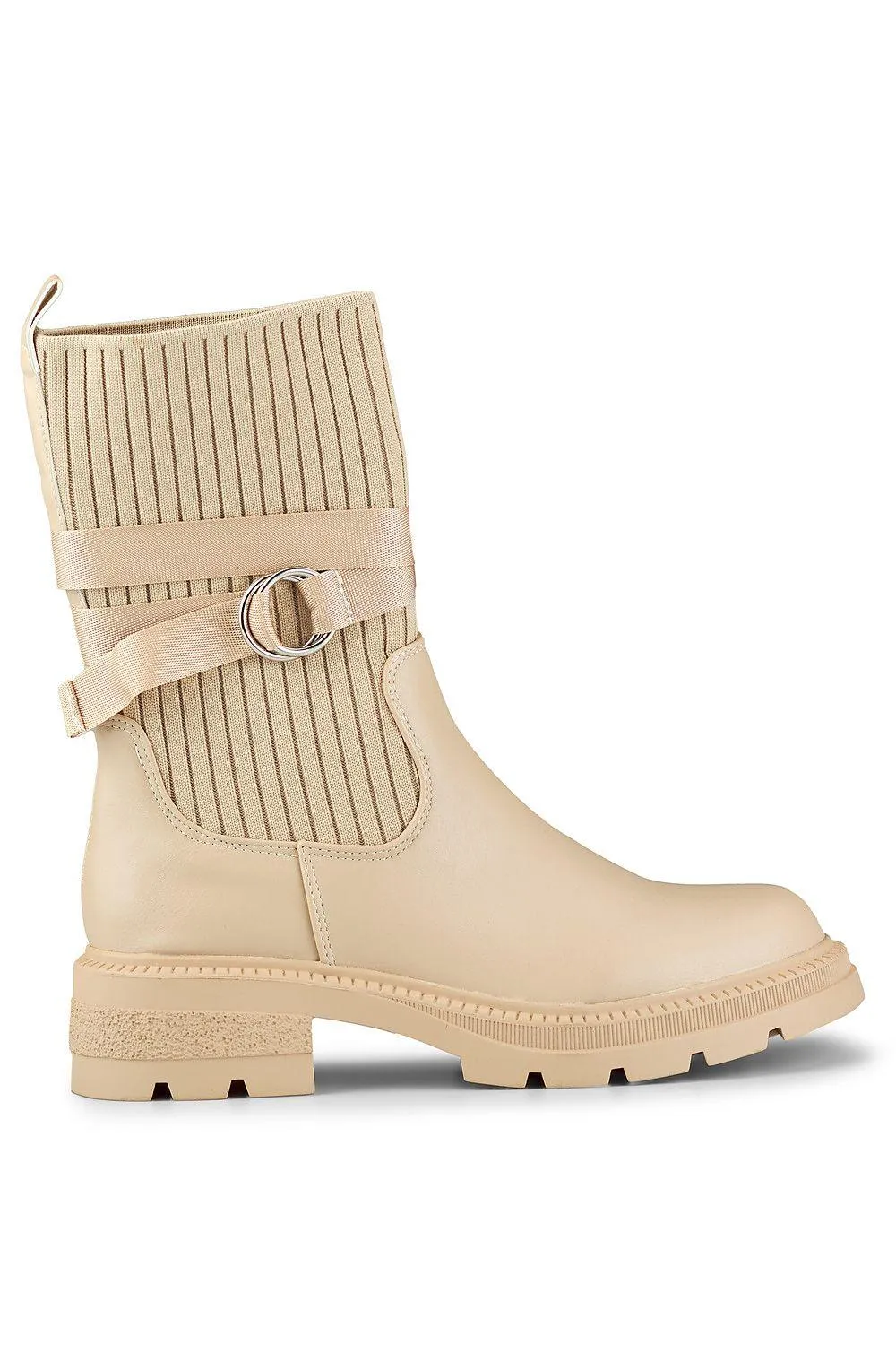 Beige Eco-Friendly Leather Ankle Boots