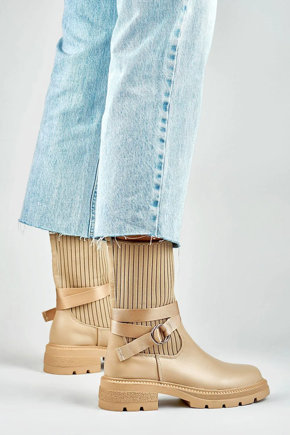 Beige Eco-Friendly Leather Ankle Boots