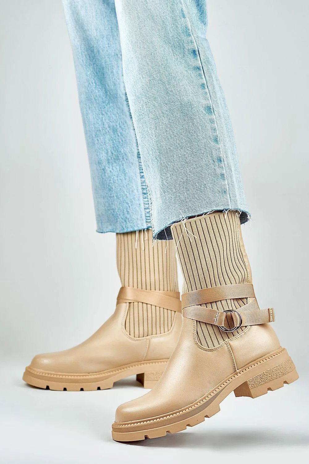 Beige Eco-Friendly Leather Ankle Boots