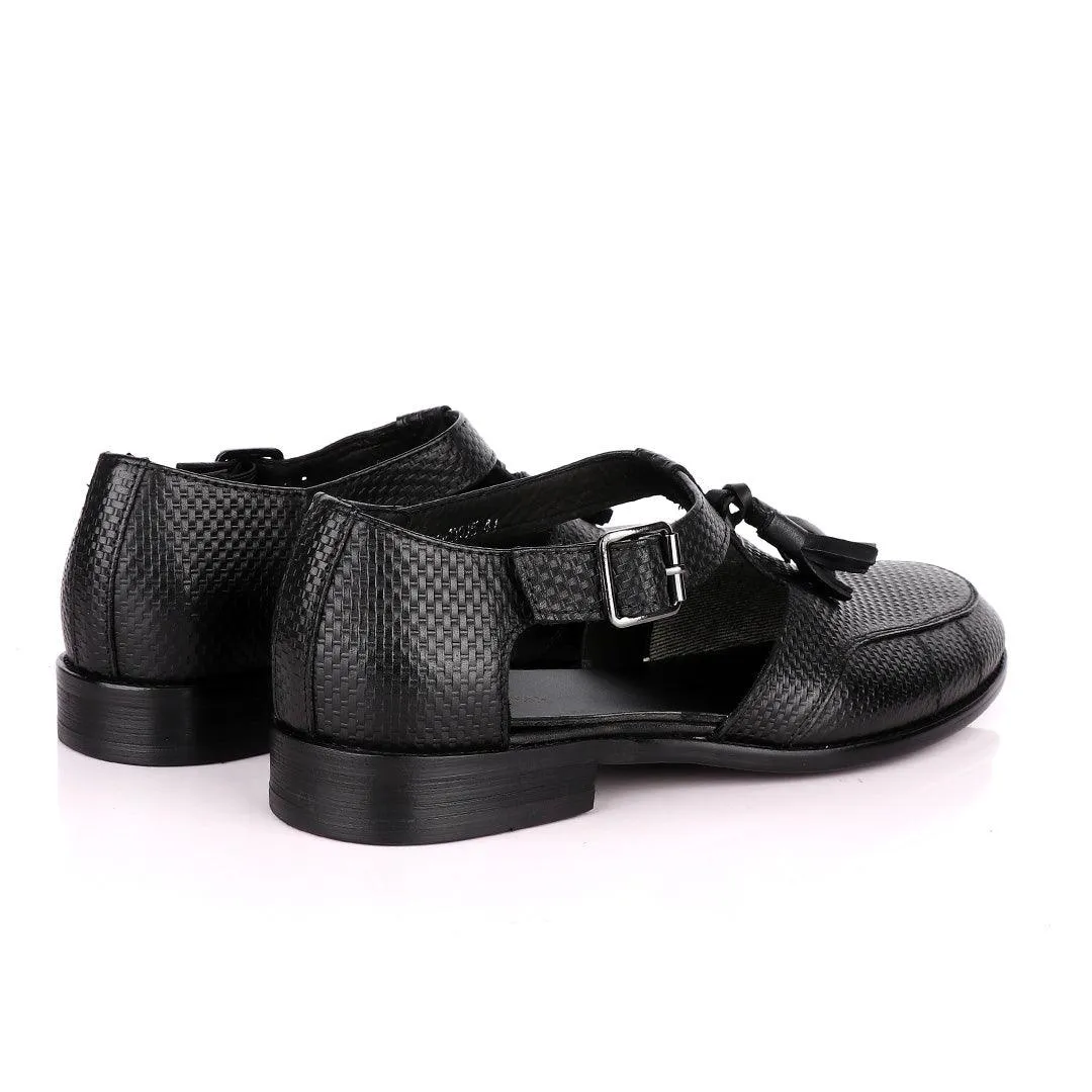 Billionaire Exotic Black Weaven with Tassel Cover Leather Sandal