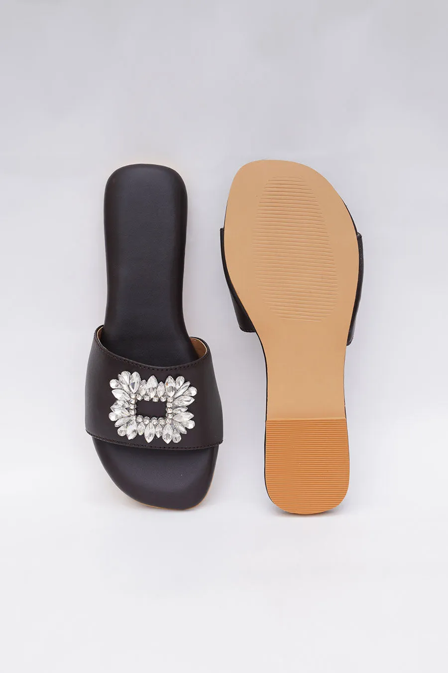 Black Brooch Embroidered Flats