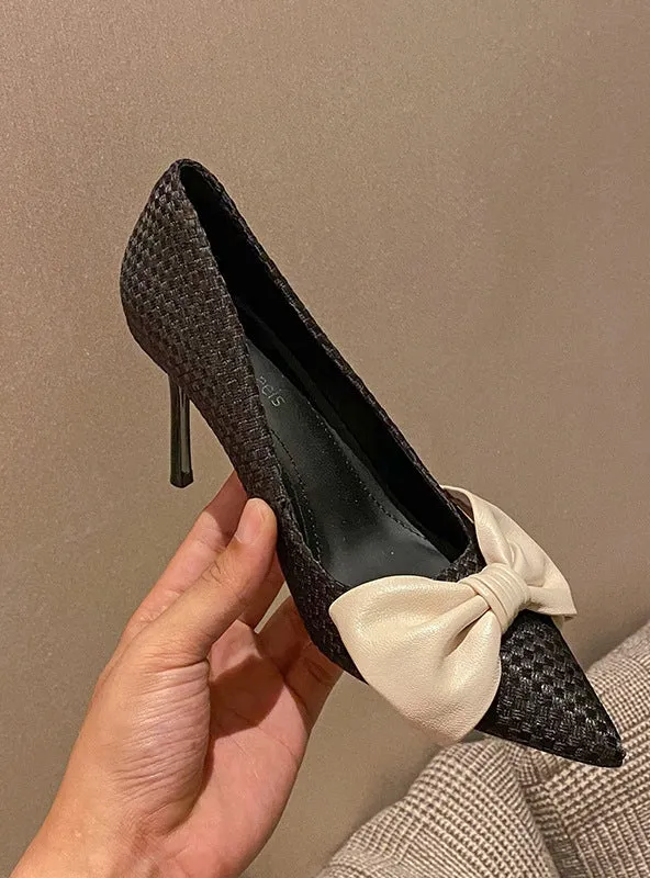 Bow Shallow Mouth Pointed Shoes