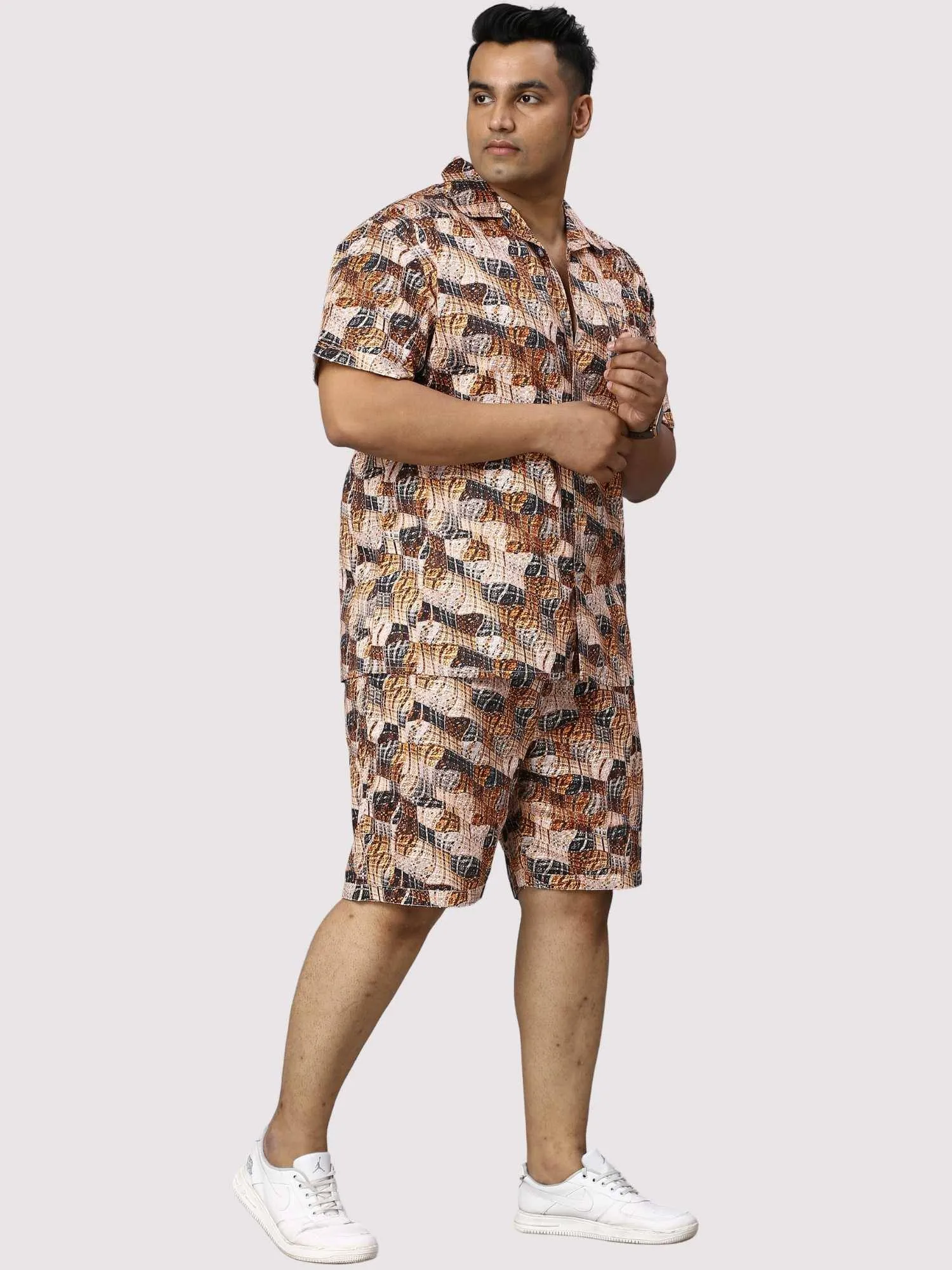 Brass Waves Digital Printed Half Co-Ords Men's Plus Size