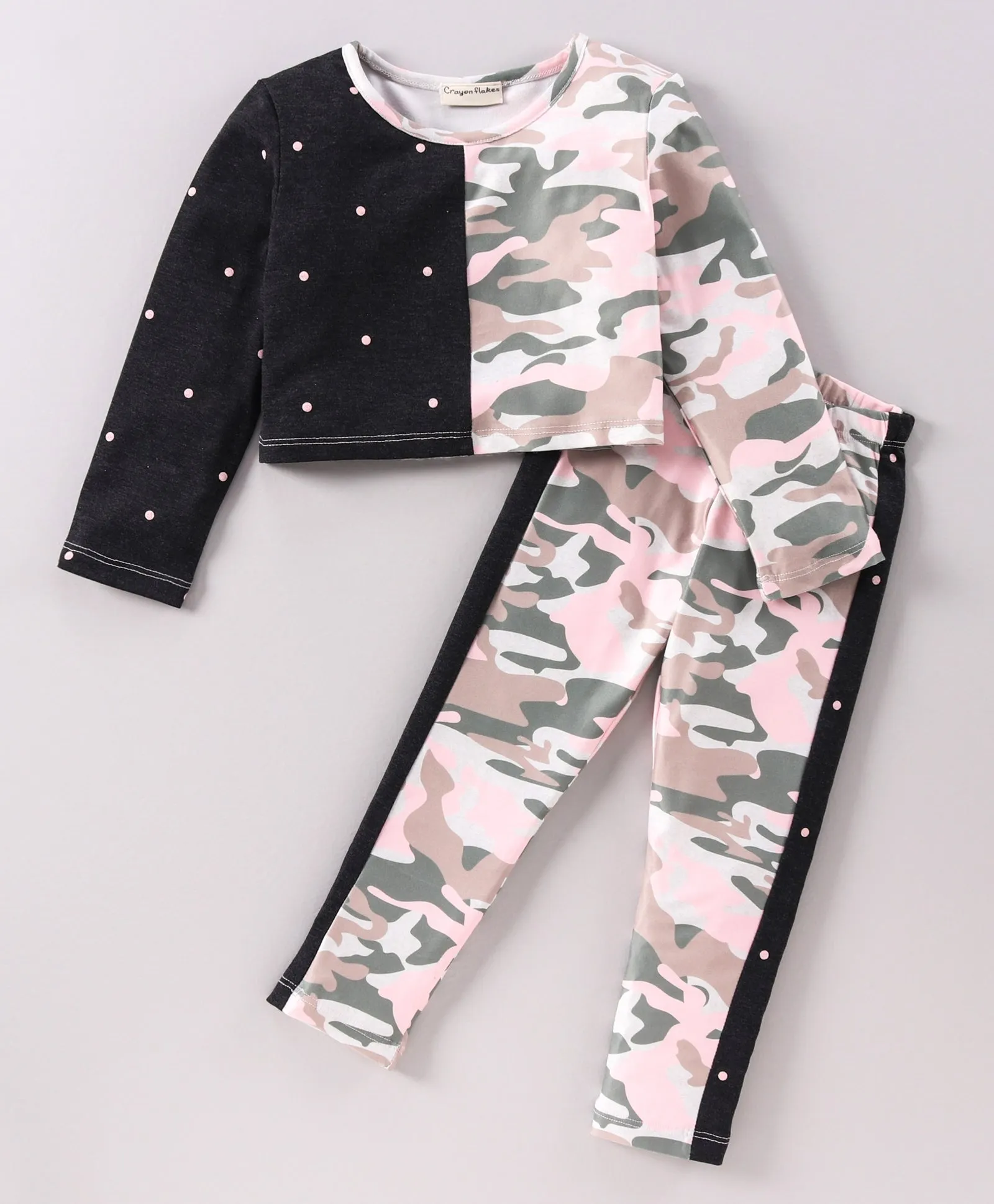 Camouflage Color Block Top Leggings Set