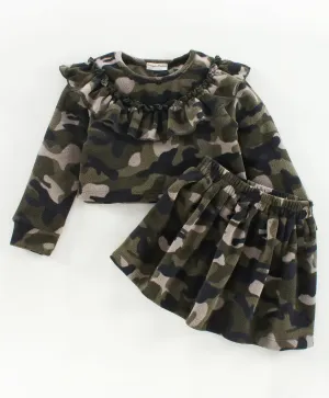 Camouflage with Frill Polar Fleece Top Skirt Set