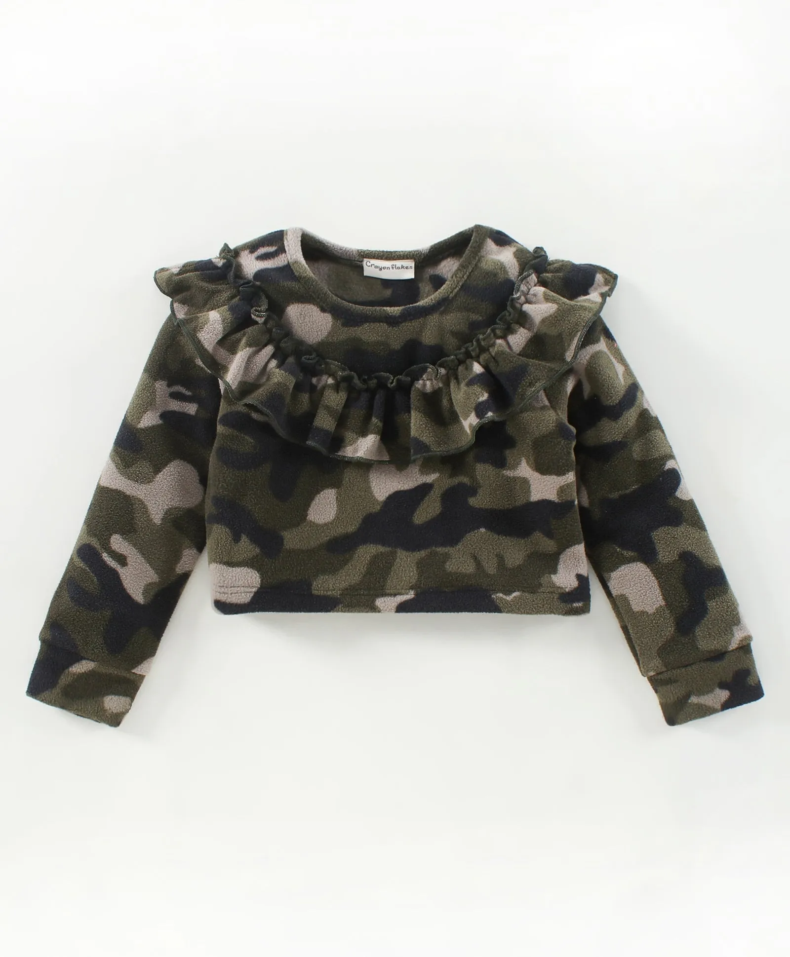 Camouflage with Frill Polar Fleece Top Skirt Set