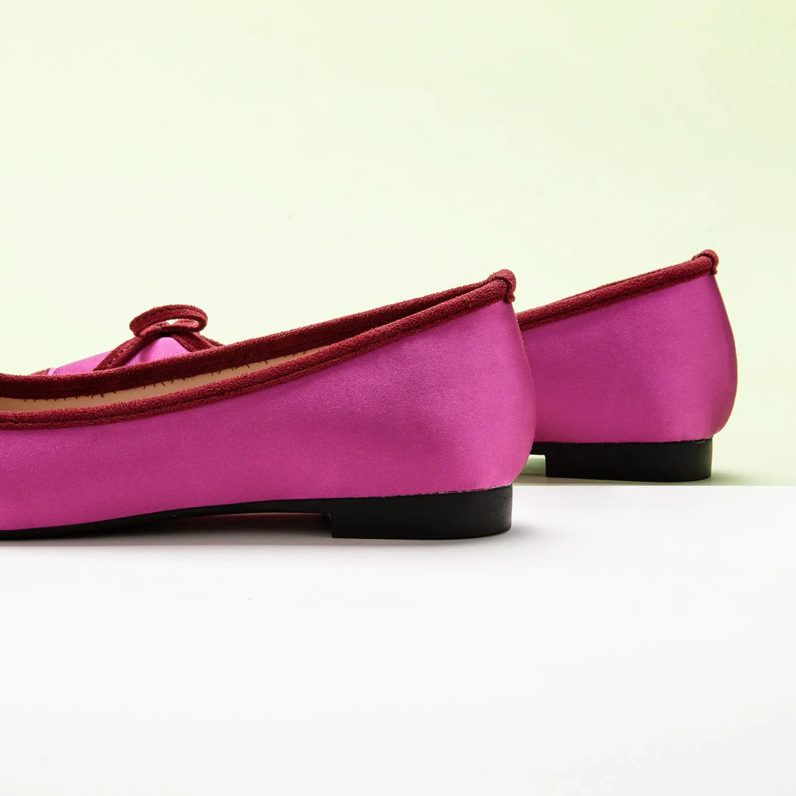 Cap-Toe Silk Ballet Flats (Elena) Hot Pink