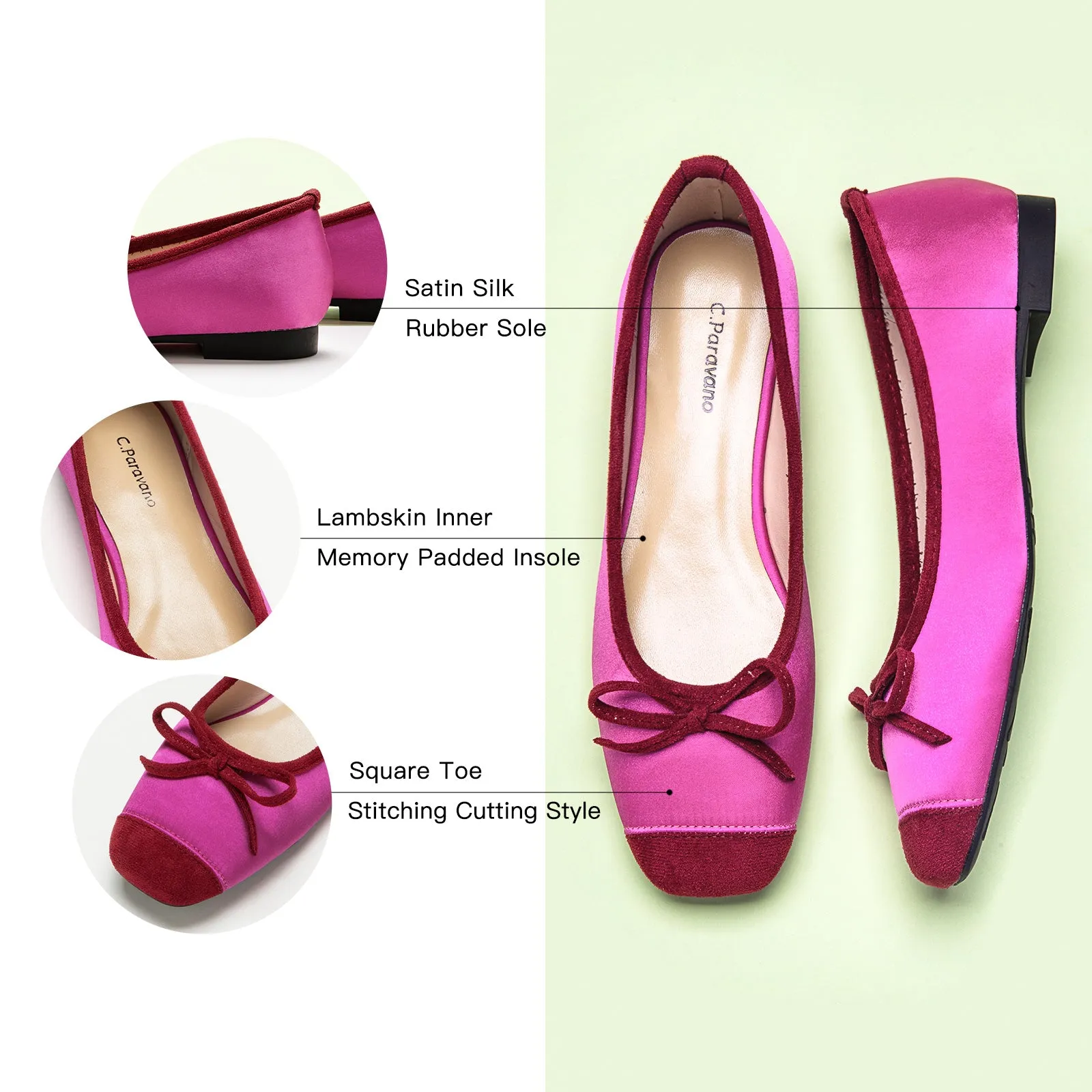 Cap-Toe Silk Ballet Flats (Elena) Hot Pink