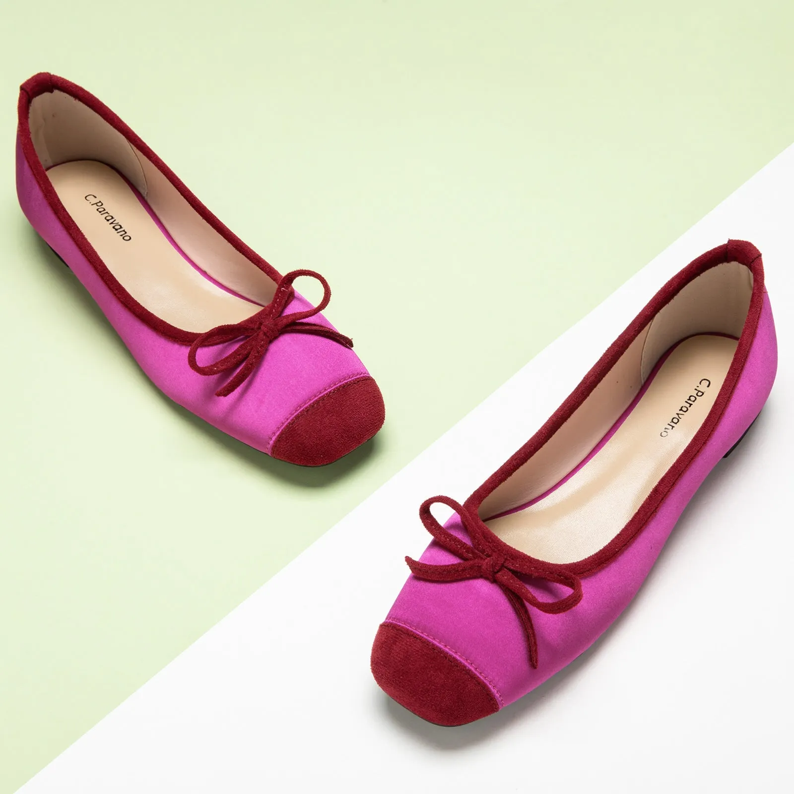 Cap-Toe Silk Ballet Flats (Elena) Hot Pink