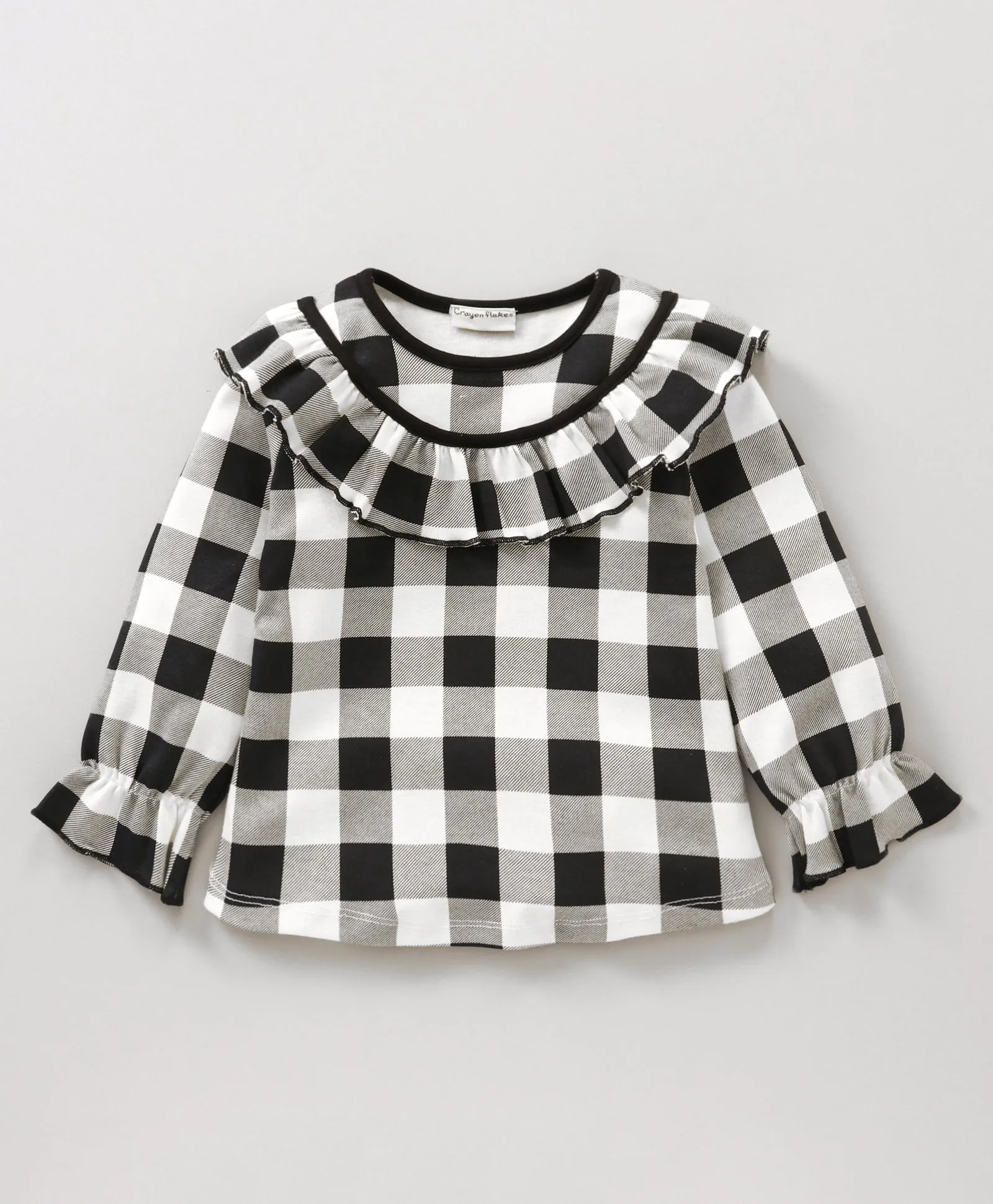 Checkered Neck Frill Top Leggings Set