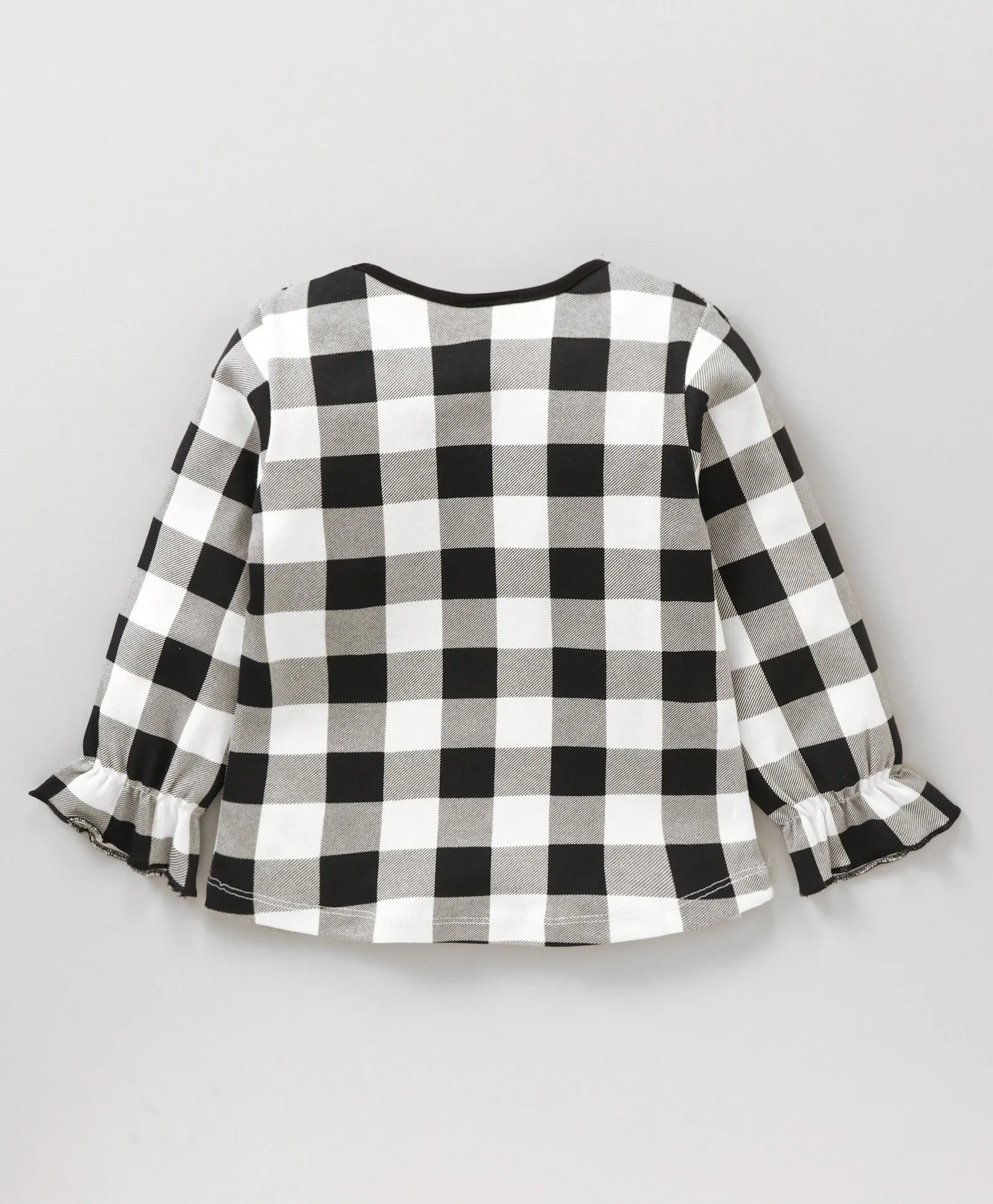 Checkered Neck Frill Top Leggings Set