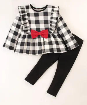 Checkered Print Frilled Top Leggings Set