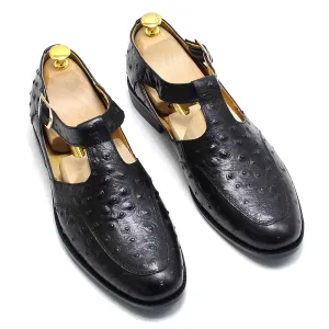 Classic Ostrich Pattern Buckle Shoes