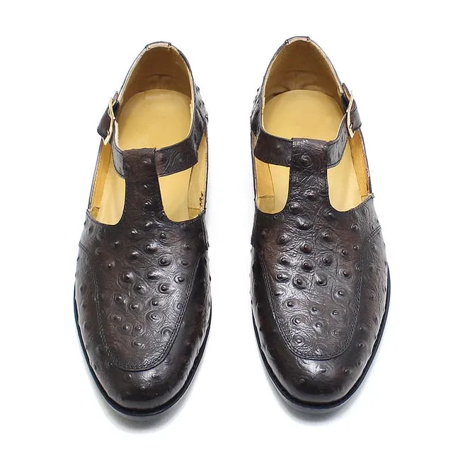 Classic Ostrich Pattern Buckle Shoes