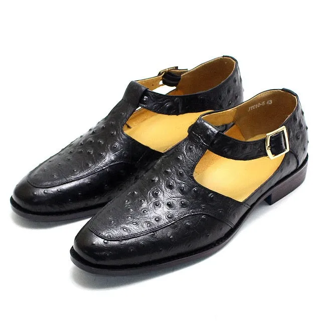 Classic Ostrich Pattern Buckle Shoes