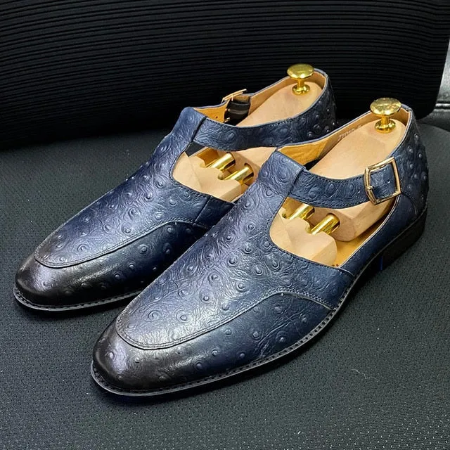 Classic Ostrich Pattern Buckle Shoes