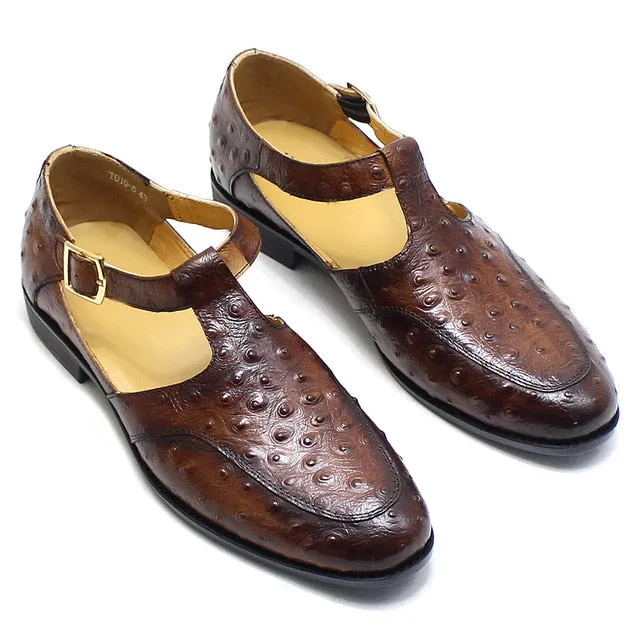 Classic Ostrich Pattern Buckle Shoes