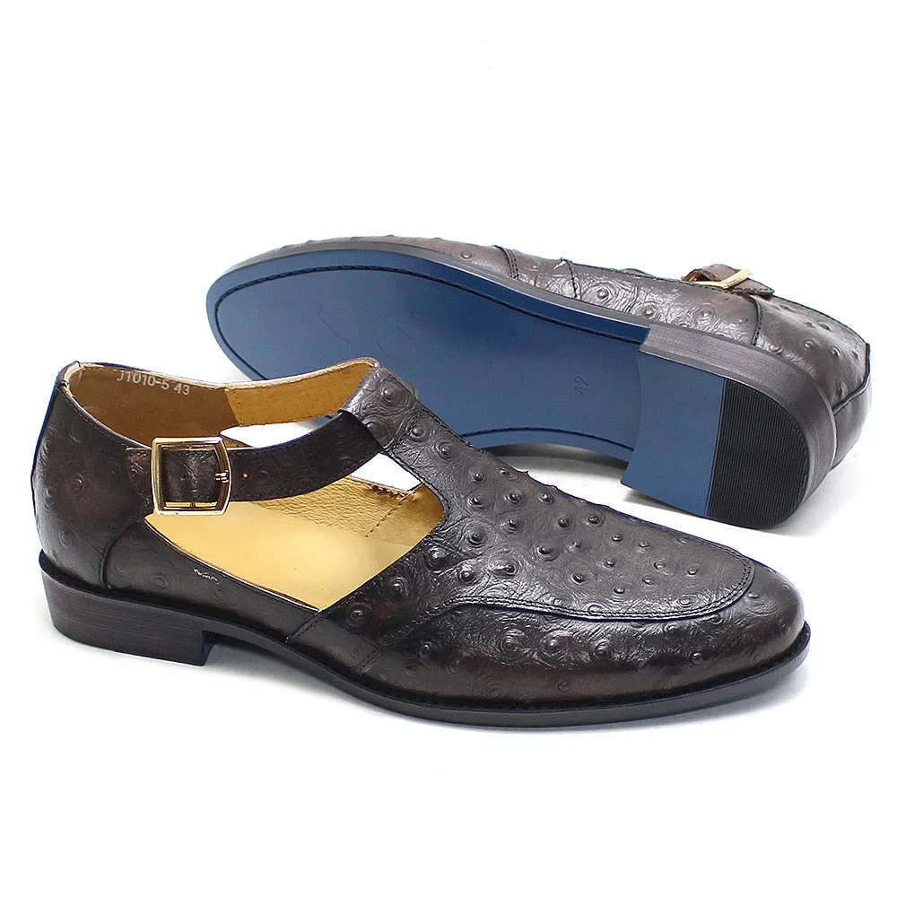 Classic Ostrich Pattern Buckle Shoes