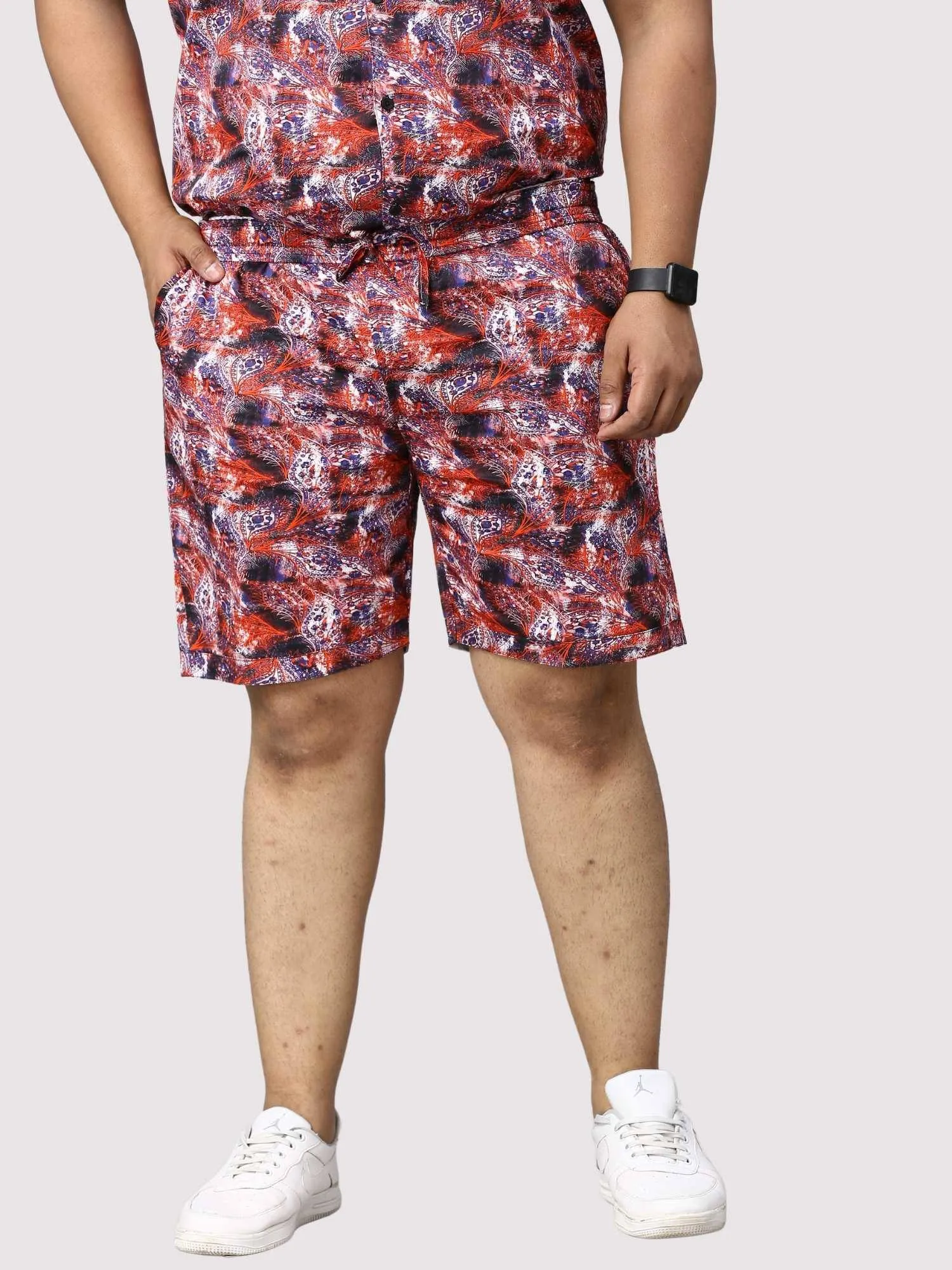 Dark Coral Digital Printed Half Co-Ords Men's Plus Size