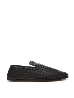 Elegant Black Leather Intreccio Slip-Ons