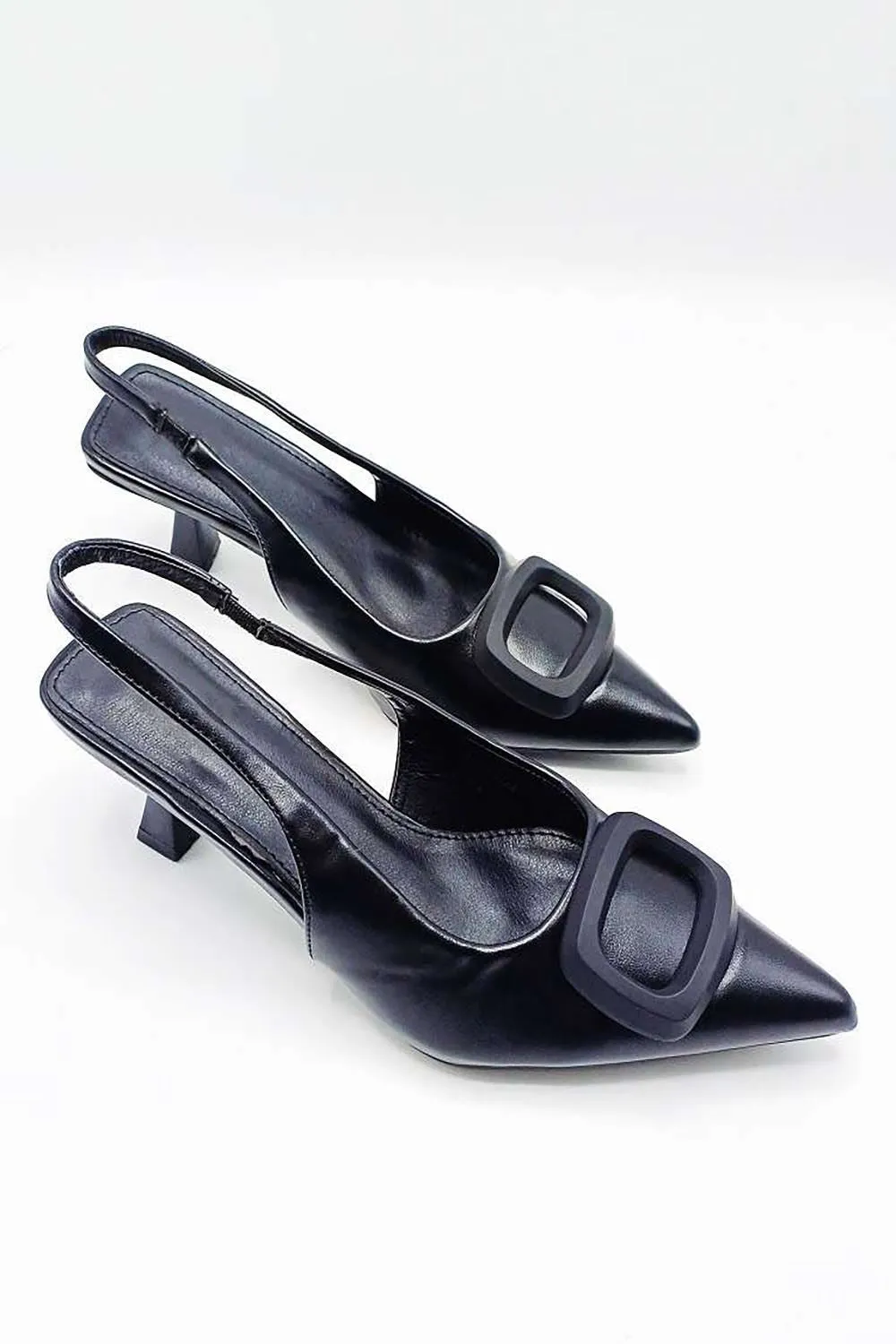 Elia Slingback Spool Heel Court Shoes in Black