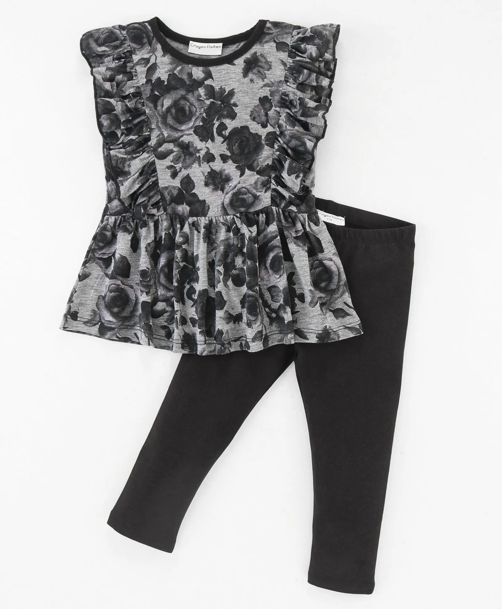 Floral Printed Frilled Top Leggings Set