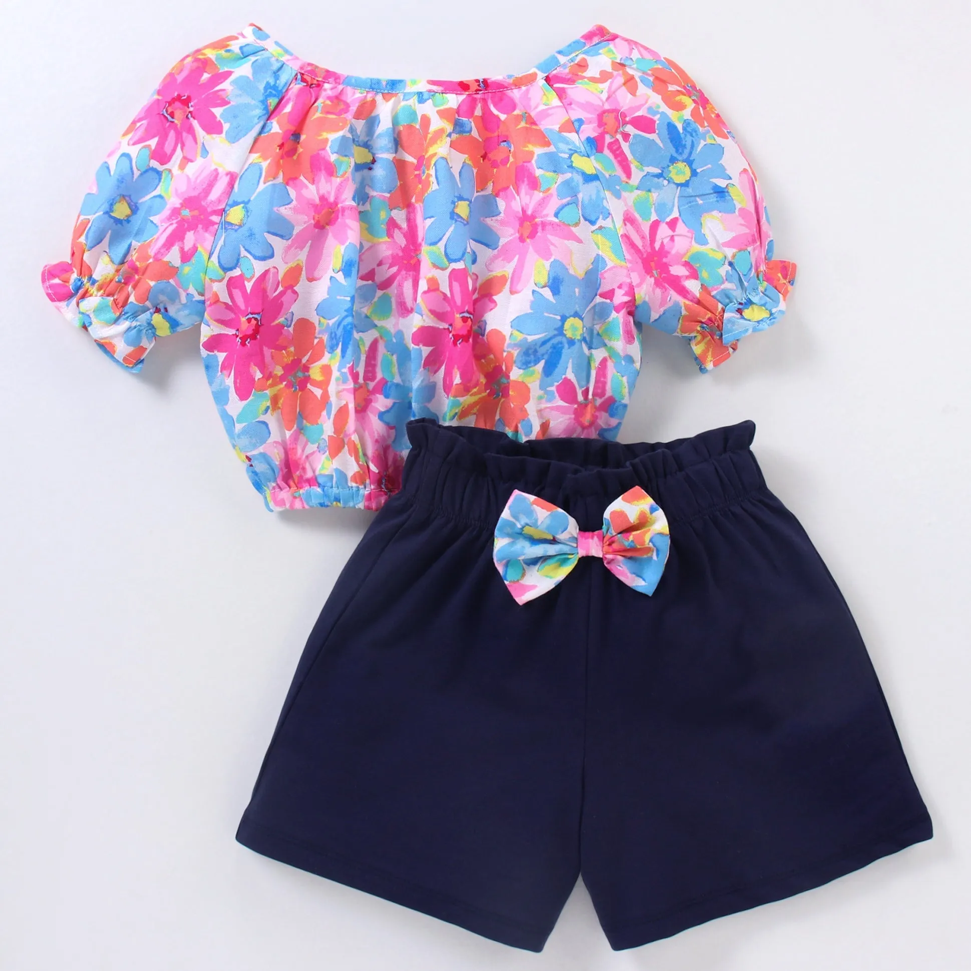 Floral Printed Short Sleeves Top Short Set