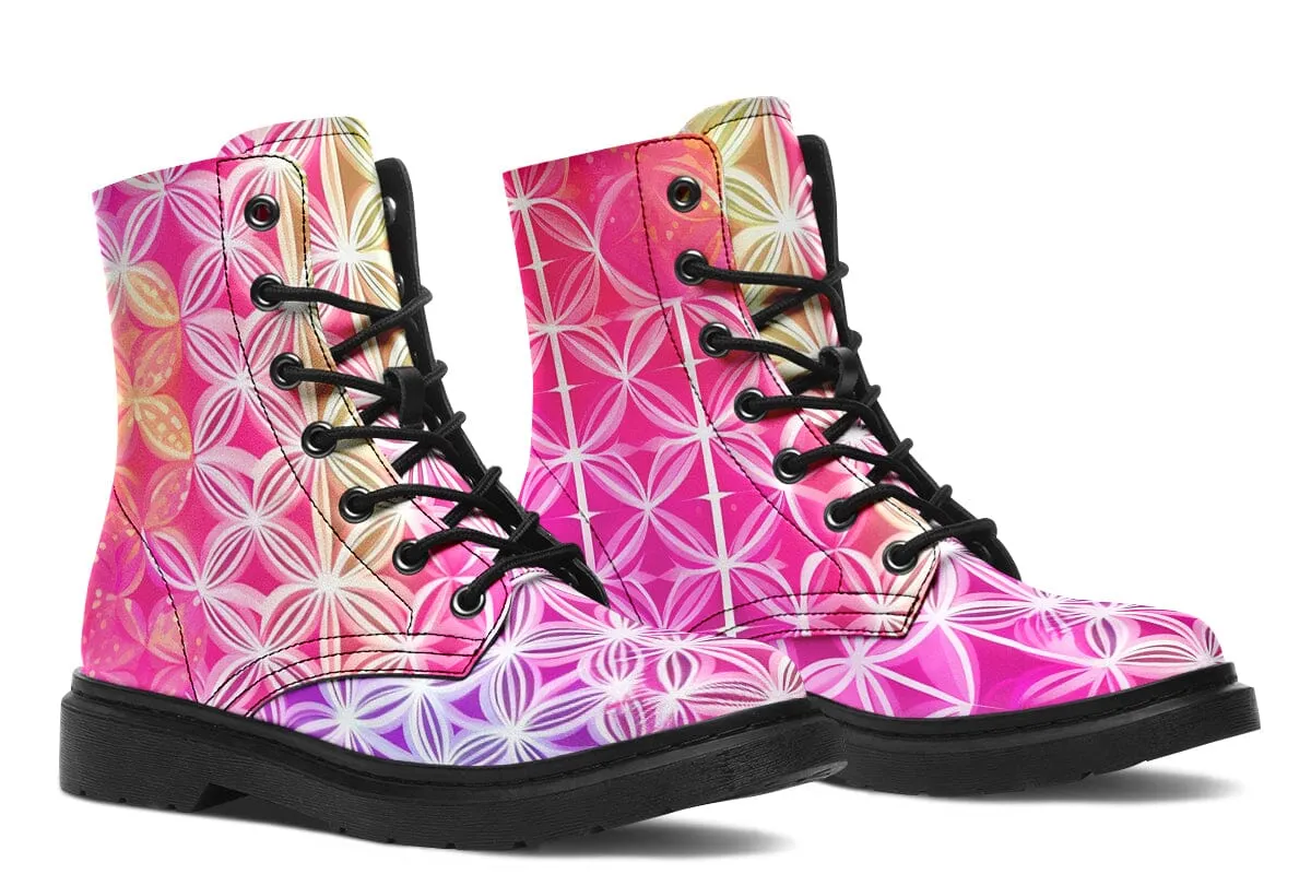 Flower Life Pink Sherbert Combat Boots