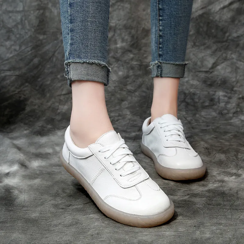 Genuine Leather Lace-up Non-slip Flat Soft Sole Women's Shoes Sneakers