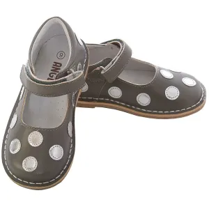 Grey Silver Dot Strap Mary Jane Shoe Little Girl 11-12