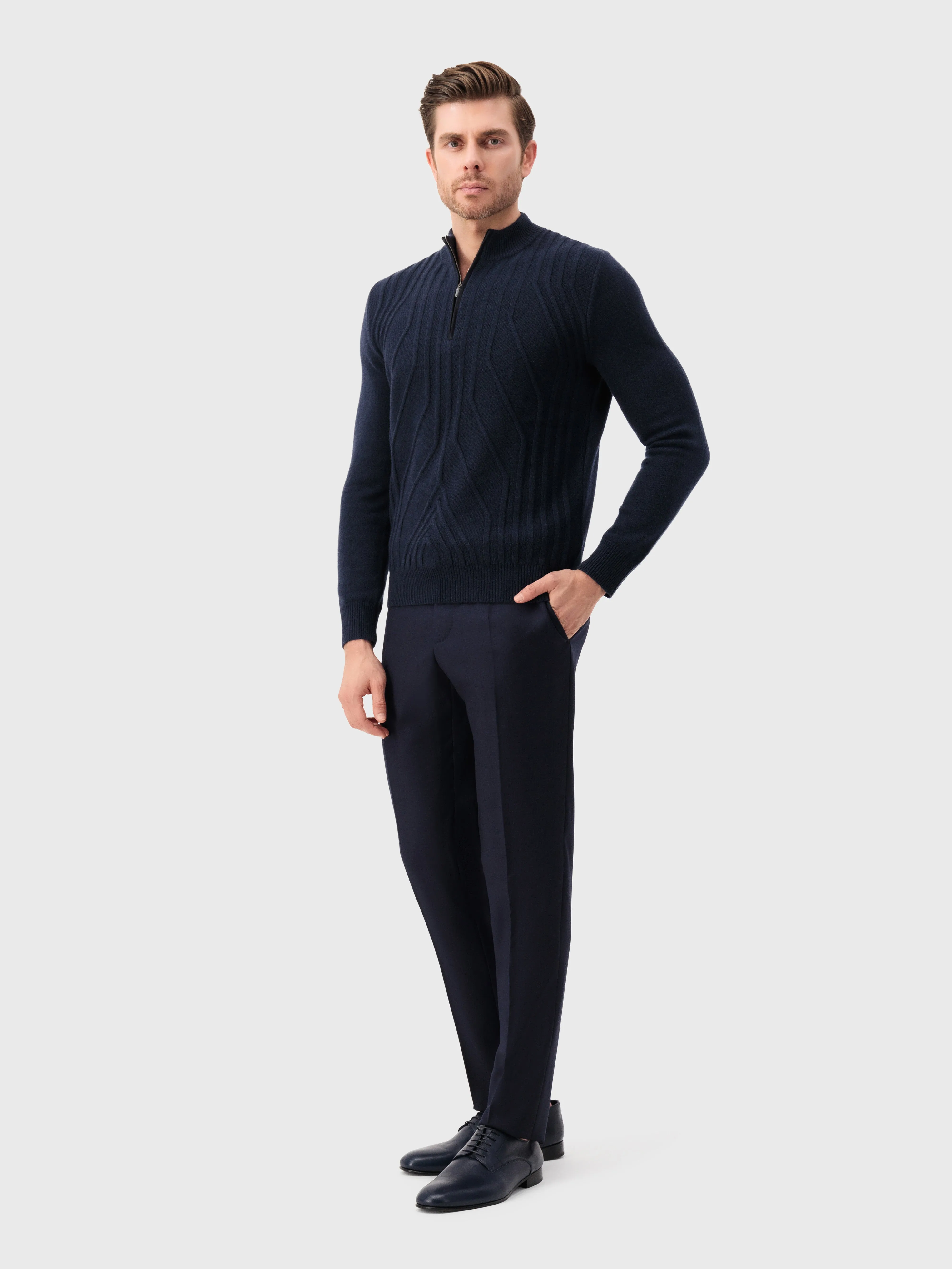 Half-Zip Mock Neck Cashmere Sweater Dark Navy