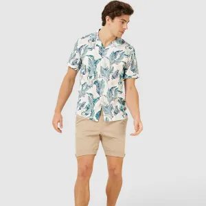 Hawaiian Box Fit Short Sleeve Shirt (Feather Leaf White)