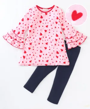 Hearts Sleeves Frill Top Leggings Set