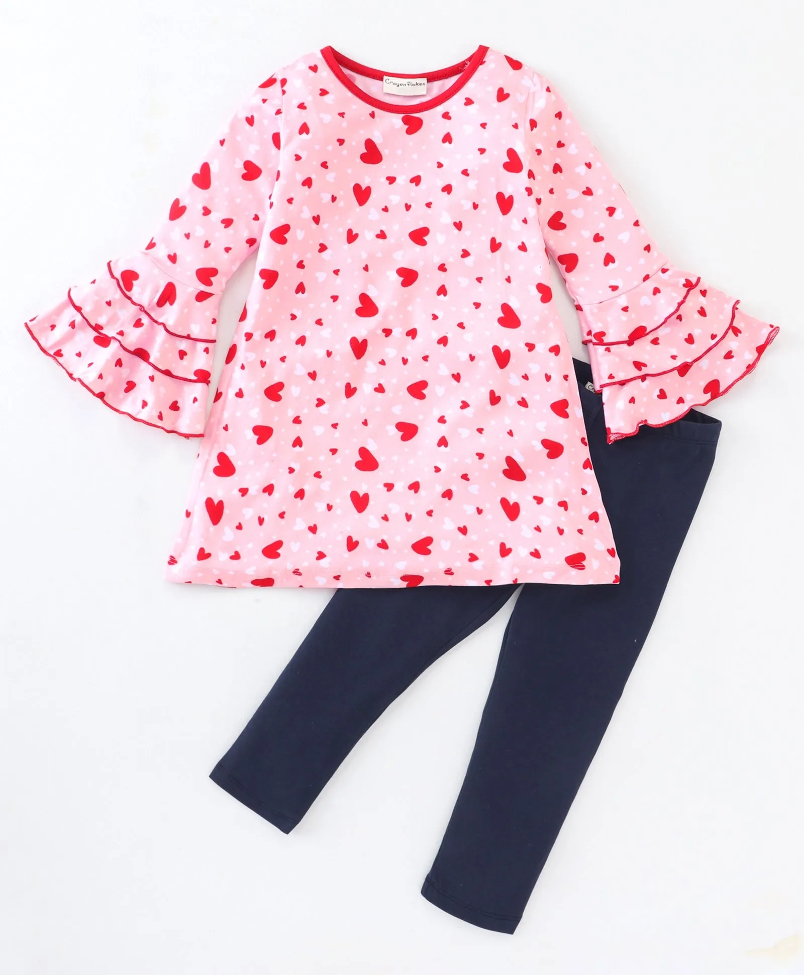 Hearts Sleeves Frill Top Leggings Set