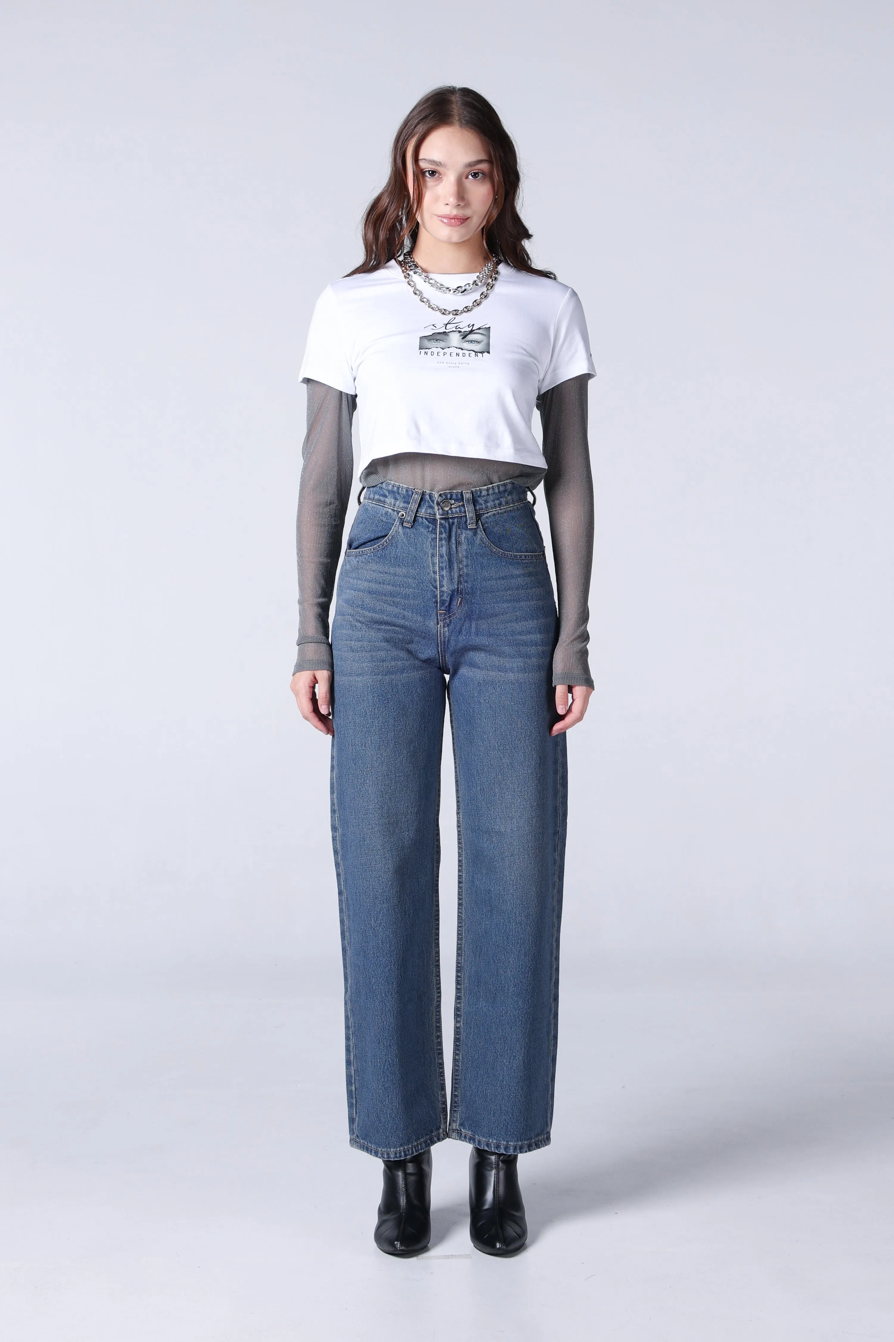 Jack Russel - Women Jeans - Klassik JF-115/DB Wide Leg Dark Blue High Waisted